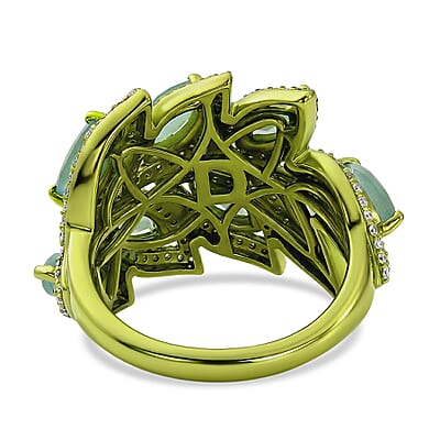 D'Joy Premium Grandidierite and White Zircon 3.30 ctw Tidal Vine Ring in Green E-coat Sterling Silver (Size  5.0)