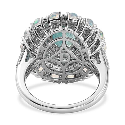 D'Joy Premium Grandidierite and Multi Gemstone 4.40 ctw Pearl Crest Ring in Rhodium Over Sterling Silver (Size  6.0)