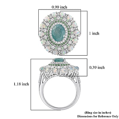 D'Joy Premium Grandidierite and Multi Gemstone 4.40 ctw Pearl Crest Ring in Rhodium Over Sterling Silver (Size  6.0)