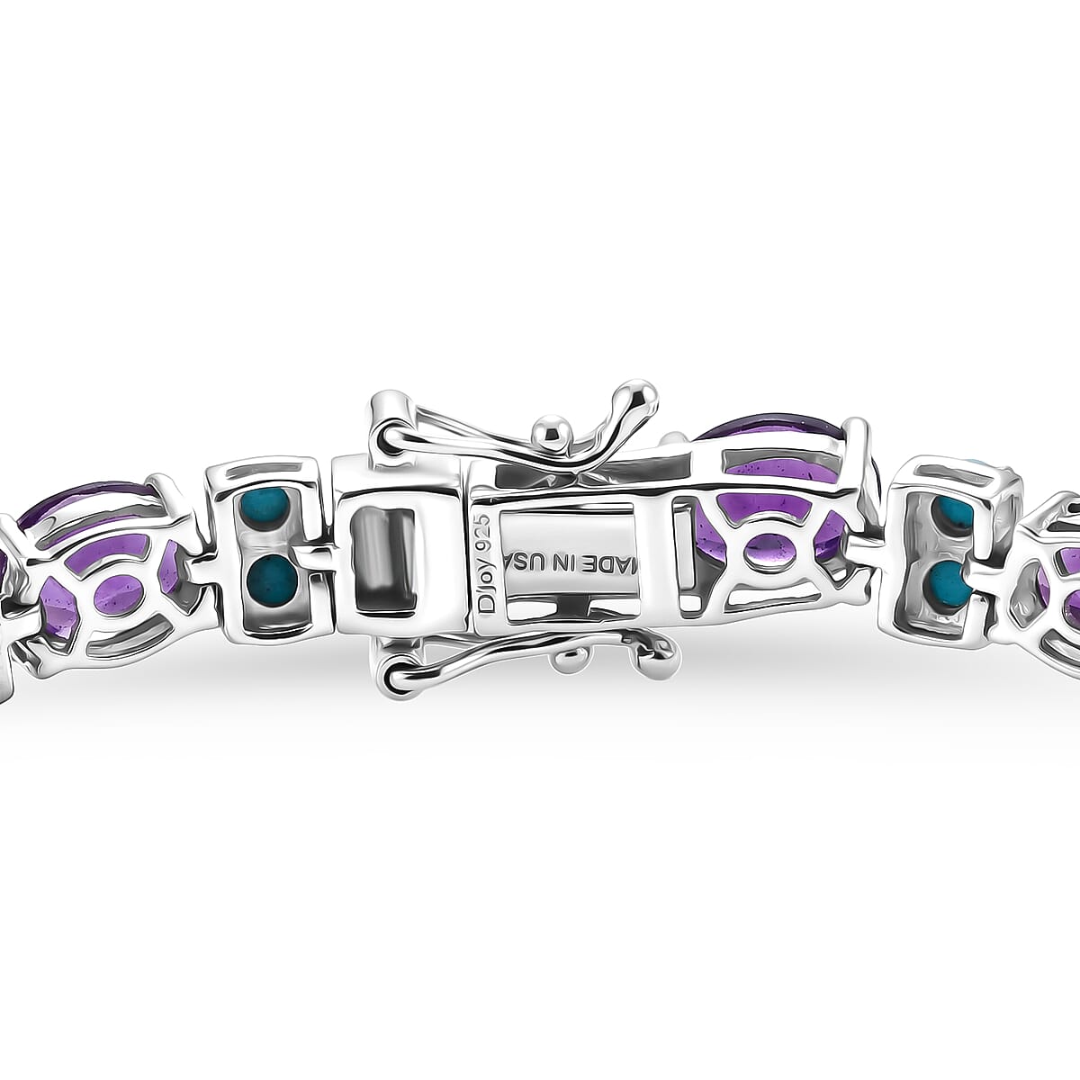 D'Joy AAA Zambian Amethyst, Sleeping Beauty Turquoise Regal Gemstone Line Bracelet in Rhodium Over Sterling Silver (7.25 In) 13.15 ctw image number 3