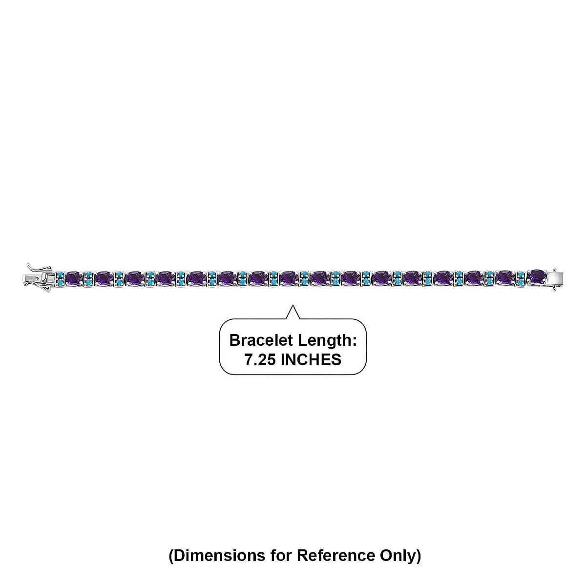 D'Joy AAA Zambian Amethyst, Sleeping Beauty Turquoise Regal Gemstone Line Bracelet in Rhodium Over Sterling Silver (7.25 In) 13.15 ctw image number 4