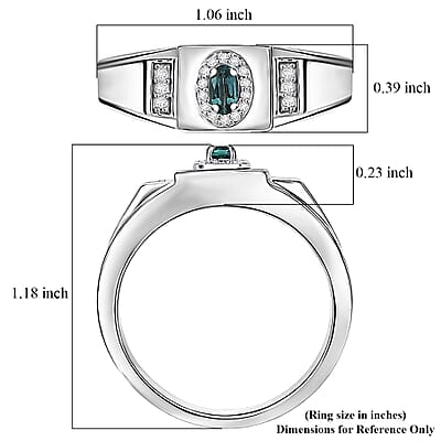 D'Joy Monte Belo Indicolite and Moissanite 0.40 ctw Men's Ring in Rhodium Over Sterling Silver (Size 10.0)