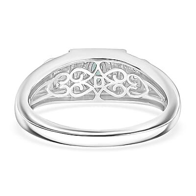 D'Joy Monte Belo Indicolite and Moissanite 0.40 ctw Men's Ring in Rhodium Over Sterling Silver (Size 12.0)