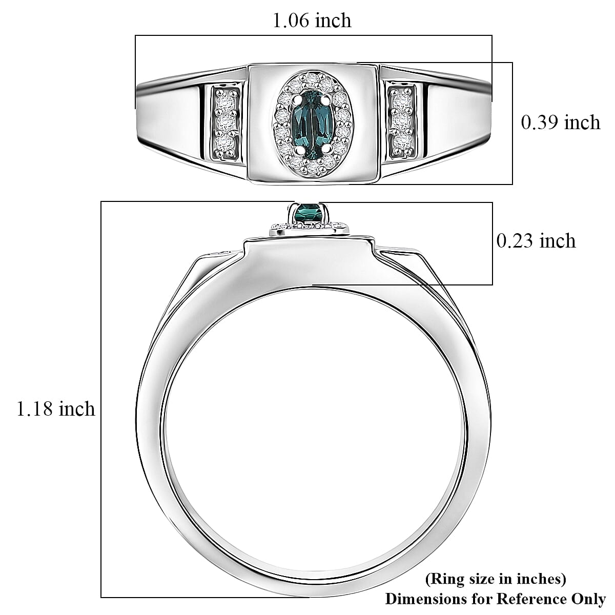 D'Joy Monte Belo Indicolite and Moissanite 0.40 ctw Men's Ring in Rhodium Over Sterling Silver (Size 12.0)