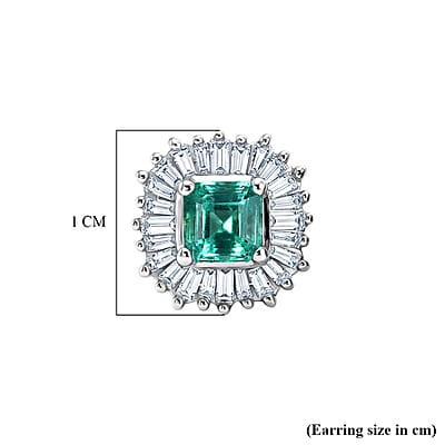 AAA Kagem Zambian Emerald and Luxuriant Lab Grown Diamond G-H SI 1.25 ctw Earrings in Rhodium Over Sterling Silver