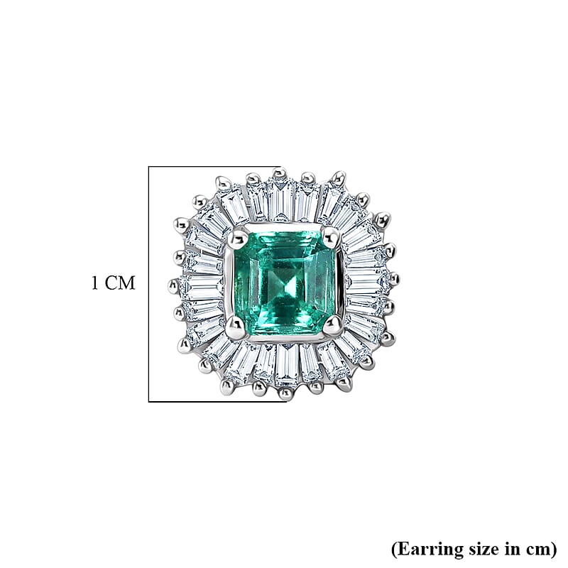 AAA Kagem Zambian Emerald and Luxuriant Lab Grown Diamond G-H SI 1.25 ctw Earrings in Rhodium Over Sterling Silver