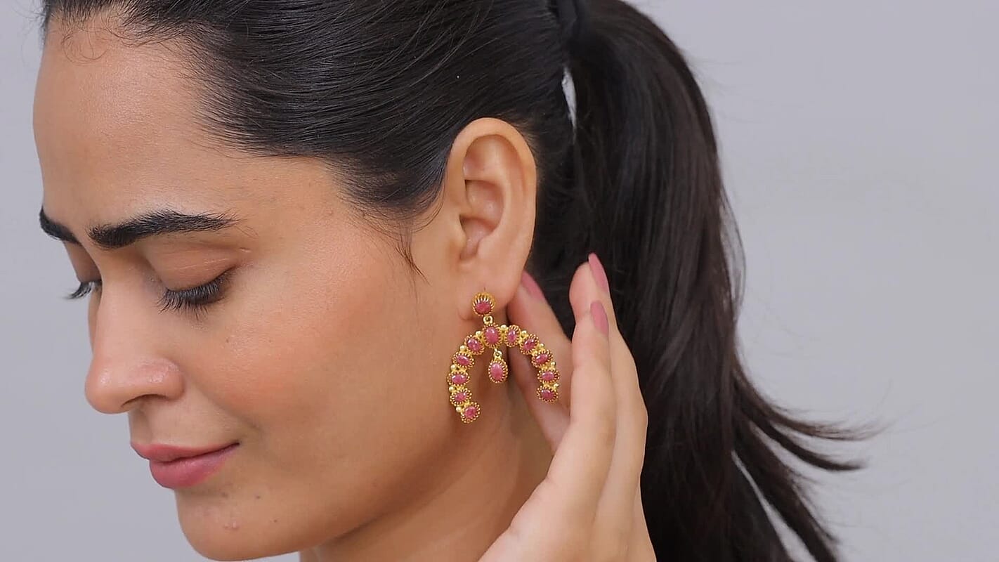 EverTrue Premium Norwegian Thulite 16.90 ctw Squash Blossoms Earrings in 18K YG Plated