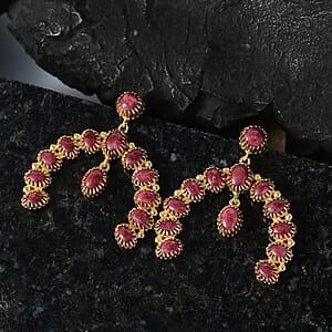 EverTrue Premium Norwegian Thulite 16.90 ctw Squash Blossoms Earrings in 18K YG Plated
