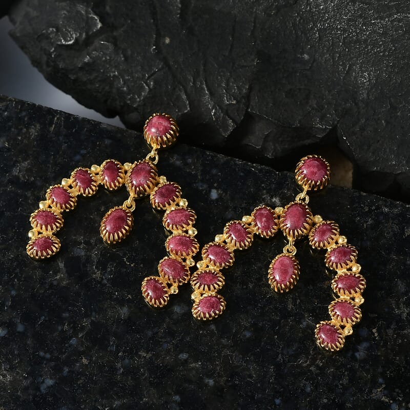 EverTrue Premium Norwegian Thulite 16.90 ctw Squash Blossoms Earrings in 18K YG Plated