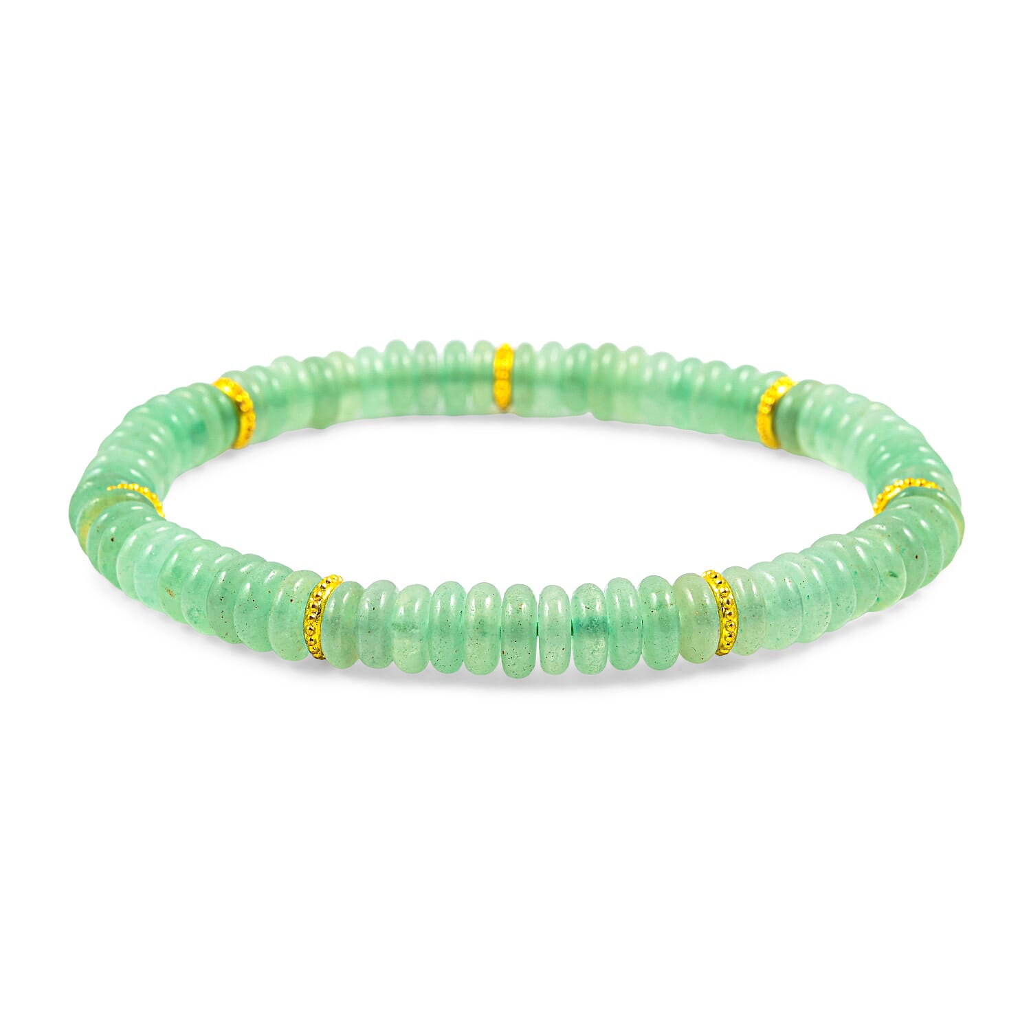 Green Aventurine 55.00 ctw Beaded Bracelet in Goldtone (6.25-7.75In)