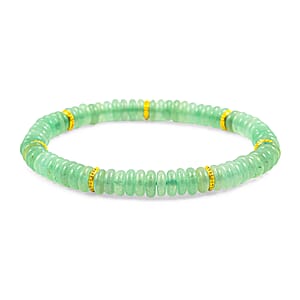 Green Aventurine 55.00 ctw Beaded Bracelet in Goldtone (6.25-7.75In)