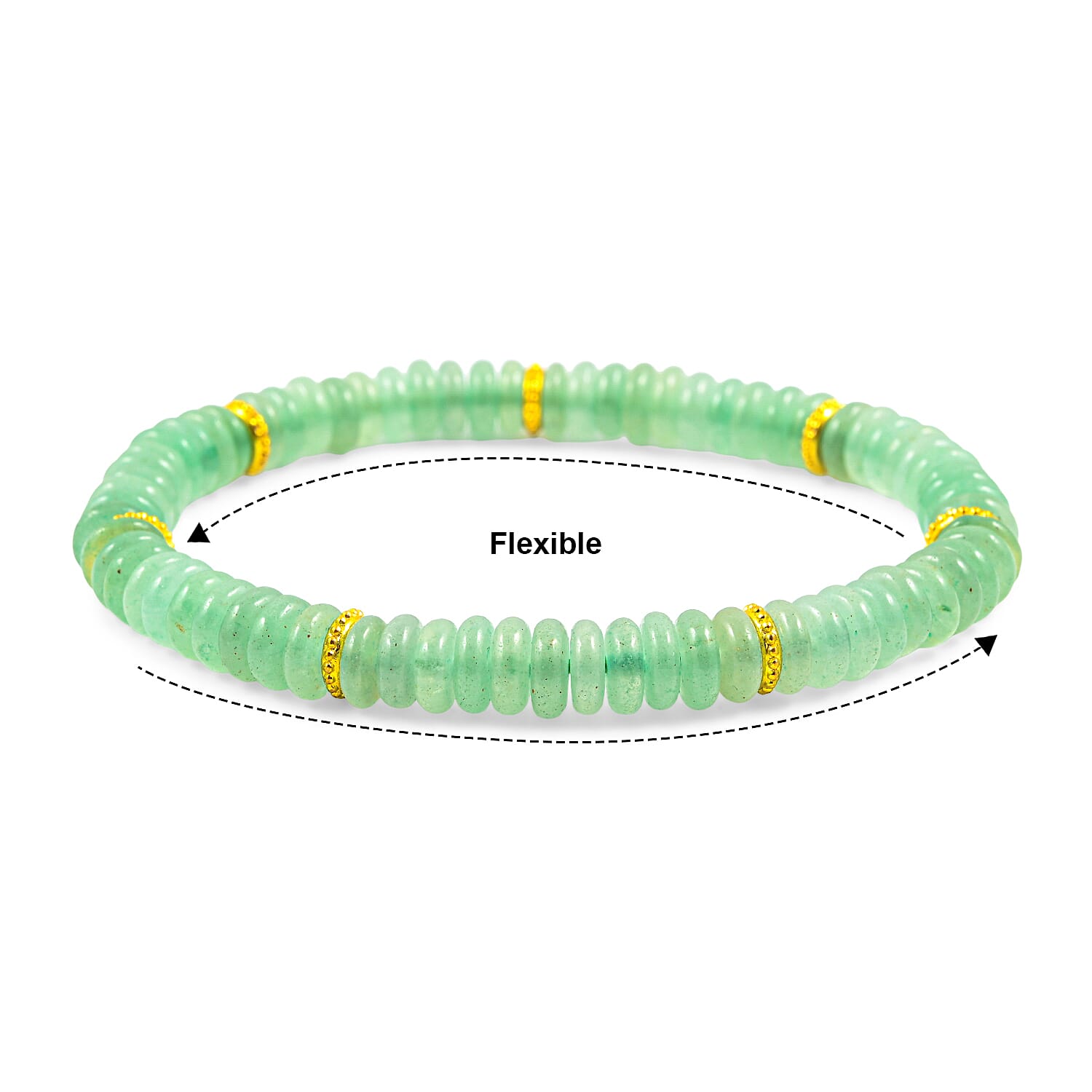 Green Aventurine 55.00 ctw Beaded Bracelet in Goldtone (6.25-7.75In)