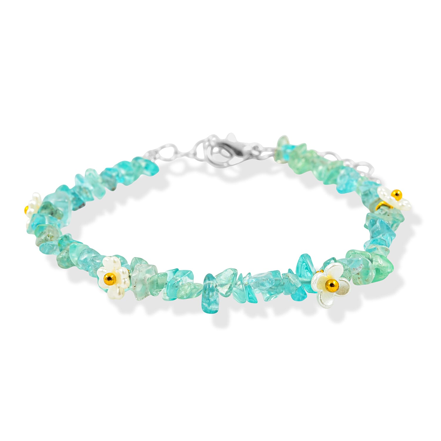 Aquamarine and Resin 25.00 ctw Beaded Bracelet in Dualtone (7-9In)
