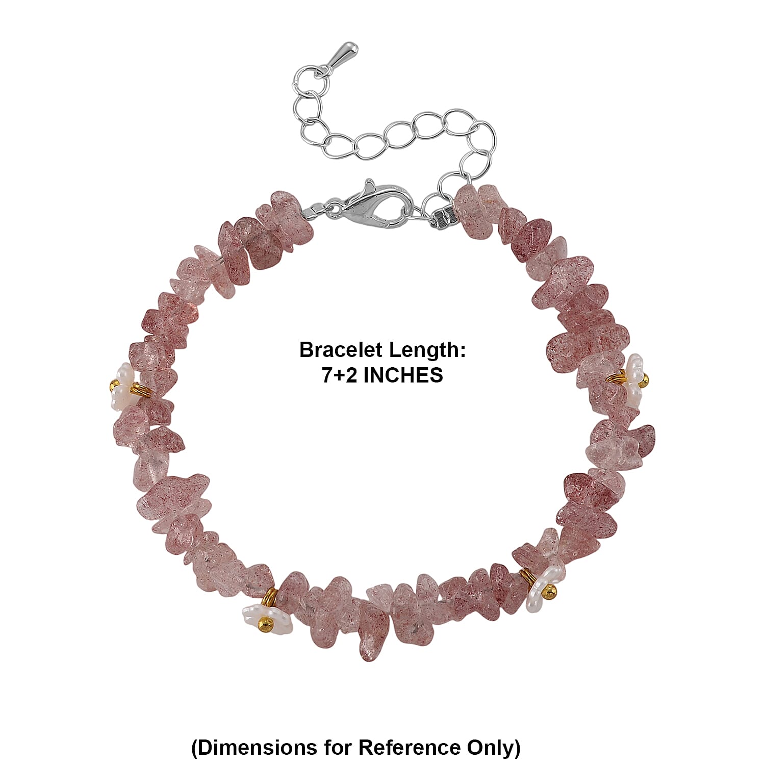 Strawberry Quartz and Resin 25.00 ctw Beaded Bracelet in Dualtone (7-9In)