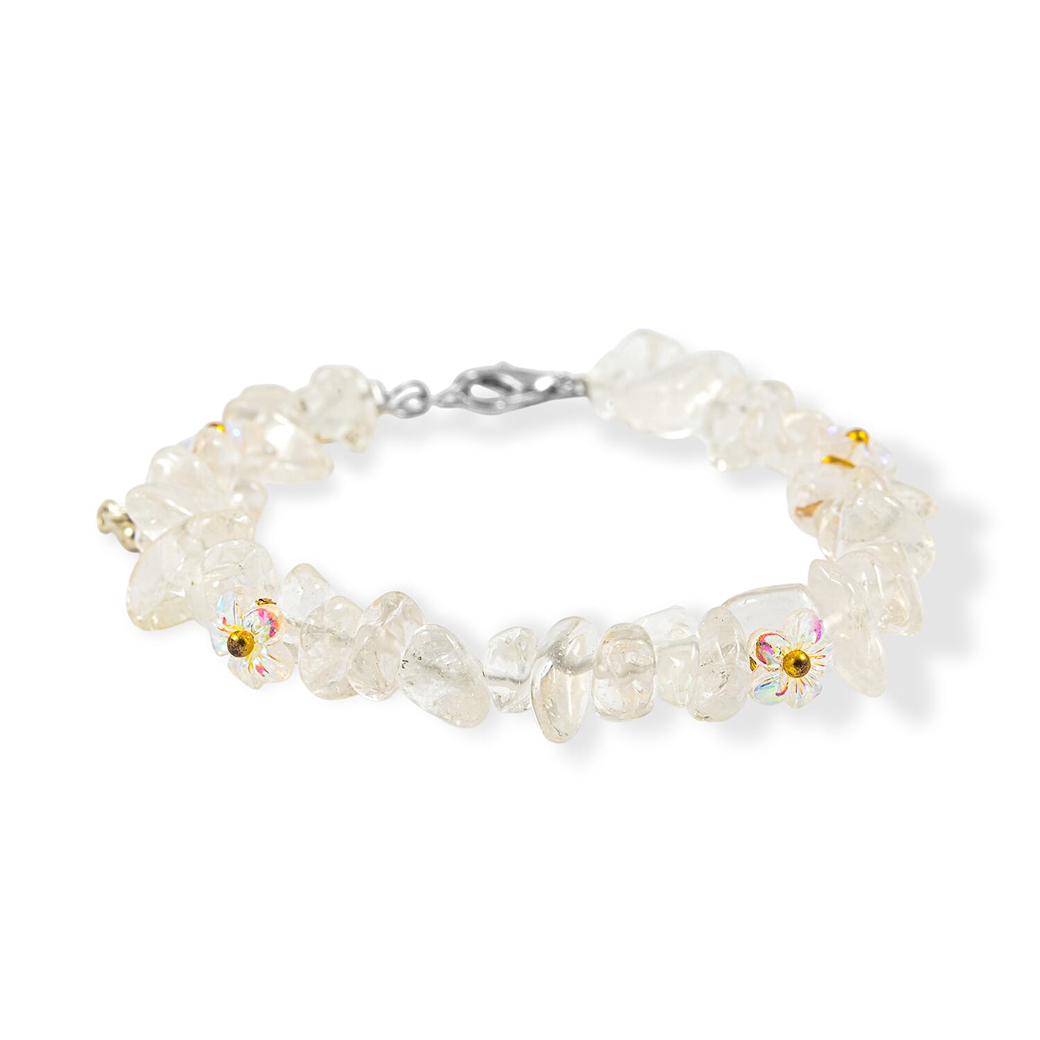 White Crystal Quartz and Resin 25.00 ctw Beaded Bracelet in Dualtone (7-9In)