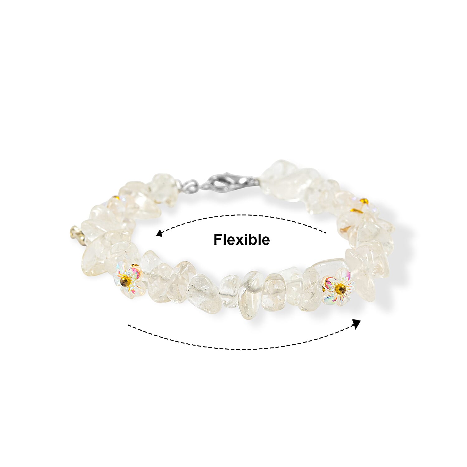White Crystal Quartz and Resin 25.00 ctw Beaded Bracelet in Dualtone (7-9In)
