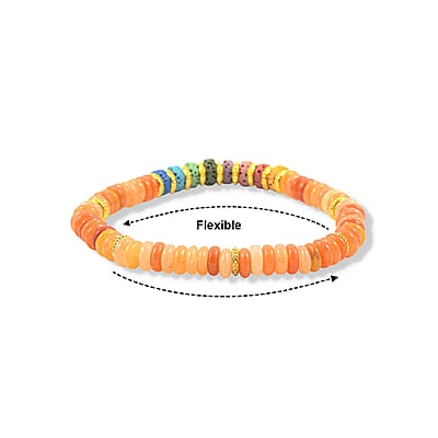 Orange Agate and Multi Color Lava 55.00 ctw Beaded Bracelet in Goldtone (6.25-7.75In)
