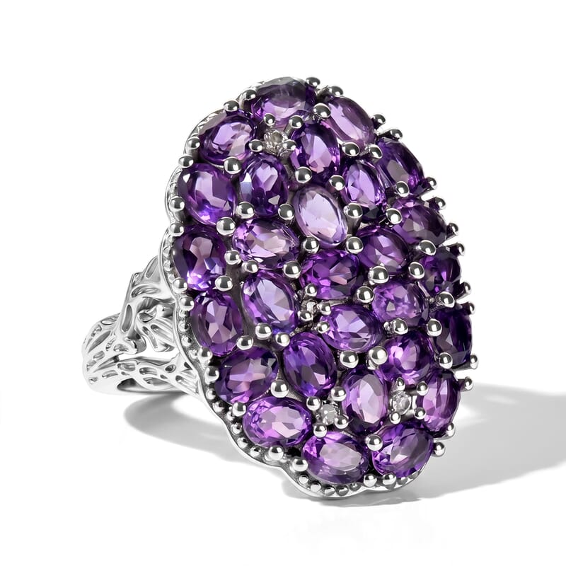 EverTrue African Amethyst and White Zircon 4.65 ctw Mosaic Bloom Ring in Platinum Bond (Size 5.0)