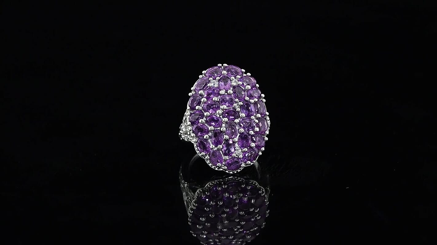 EverTrue African Amethyst, White Zircon Mosaic Bloom Ring in Platinum Bond (Size 10.0) 4.65 ctw
