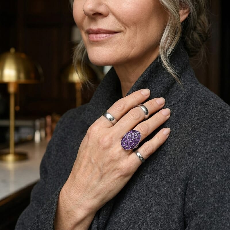 EverTrue African Amethyst and White Zircon 4.65 ctw Mosaic Bloom Ring in Platinum Bond (Size 5.0)