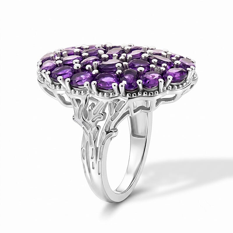 EverTrue African Amethyst and White Zircon 4.65 ctw Mosaic Bloom Ring in Platinum Bond (Size 5.0)