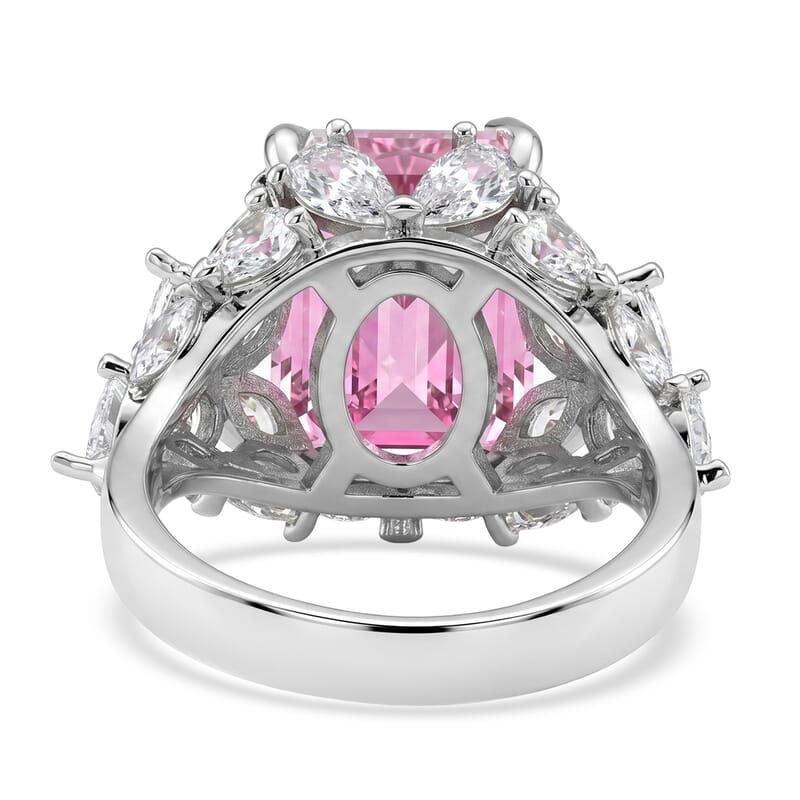 Simulated Pink and White Diamond Ring in Silvertone (Size 8.0)