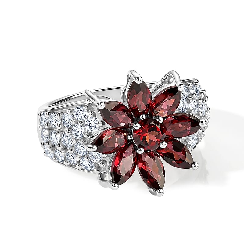 EverTrue Orissa Rose Garnet and White Zircon 4.35 ctw Ring in Platinum Bond (Size 7.0)