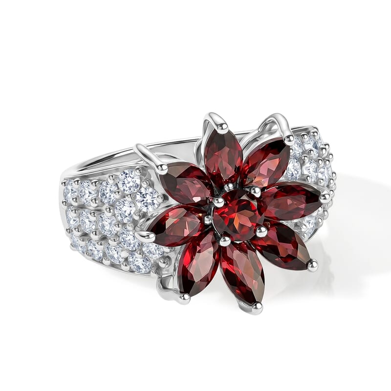 EverTrue Orissa Rose Garnet and White Zircon 4.35 ctw Ring in Platinum Bond (Size 8.0)