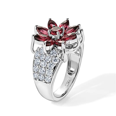 EverTrue Orissa Rose Garnet and White Zircon 4.35 ctw Ring in Platinum Bond (Size 8.0)