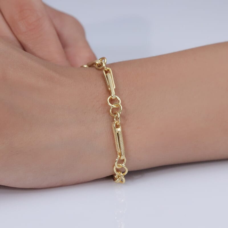 EverTrue Bronzella Collection Mixed Link Chain Bracelet in 18K YG Plated Bronze (7.25 In)