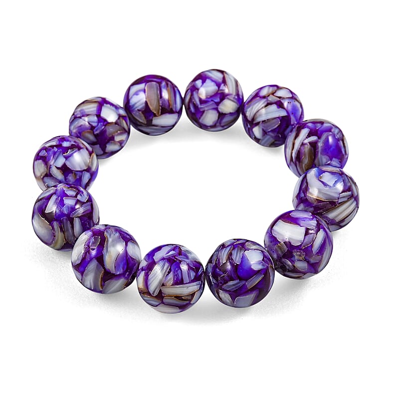 GCS Mosaic Purple Shell Pearl Stretch Bracelet