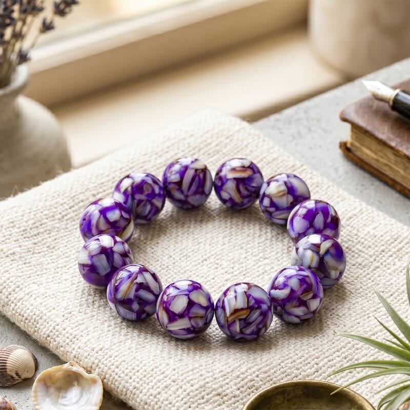 GCS Mosaic Purple Shell Pearl Stretch Bracelet