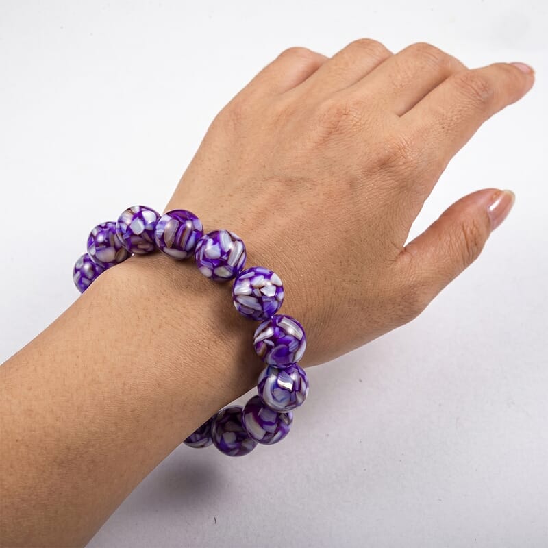 GCS Mosaic Purple Shell Pearl Stretch Bracelet