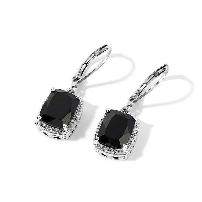 EverTrue Australian Black Tourmaline 6.25 ctw Solitaire Lever Back Earrings in Platinum Bond