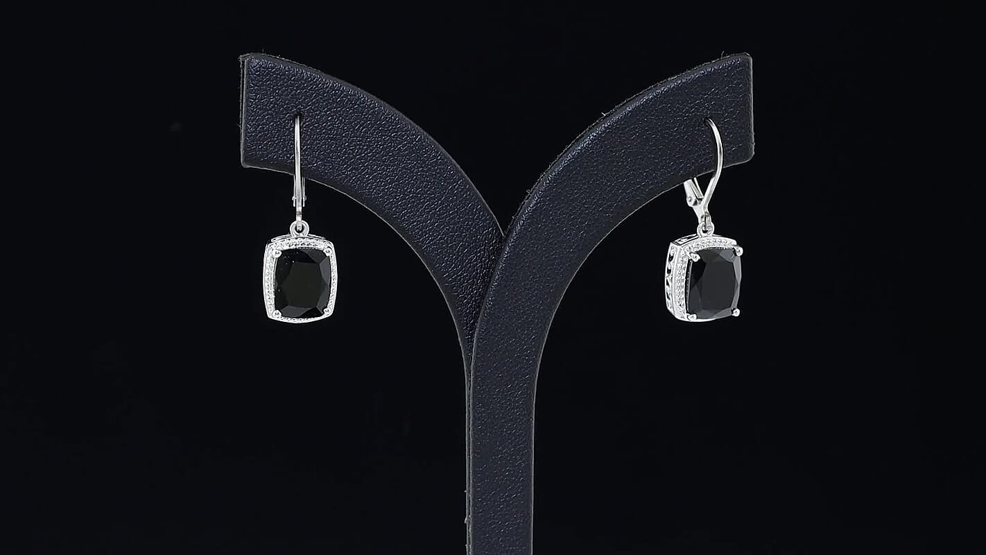 EverTrue Australian Black Tourmaline Solitaire Lever Back Earrings in Platinum Bond 6.25 ctw