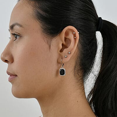 EverTrue Australian Black Tourmaline 6.25 ctw Solitaire Lever Back Earrings in Platinum Bond
