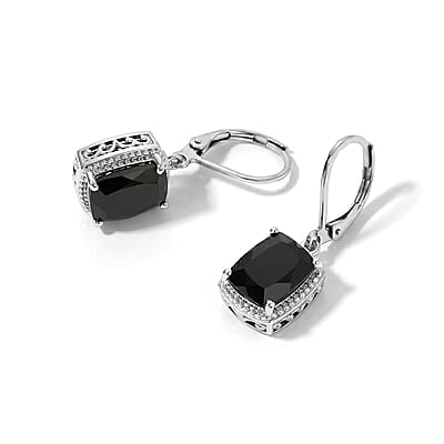 EverTrue Australian Black Tourmaline 6.25 ctw Solitaire Lever Back Earrings in Platinum Bond