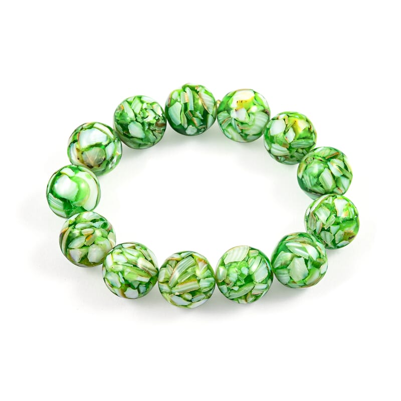 GCS Mosaic Green Shell Pearl 15mm Stretch Bracelet