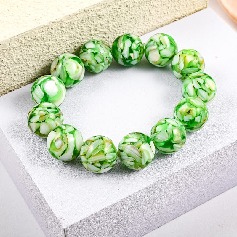 GCS Mosaic Green Shell Pearl 15mm Stretch Bracelet
