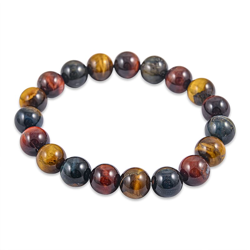 Multi Color Tigers Eye 144.00 ctw Beaded Stretch Bracelet