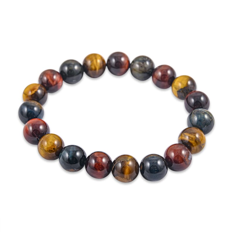 Multi Color Tigers Eye 144.00 ctw Beaded Stretch Bracelet