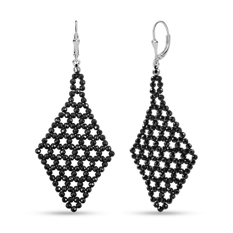 Thai Black Spinel 33.15 ctw Earrings in Sterling Silver