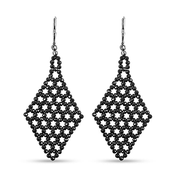 Thai Black Spinel 33.15 ctw Earrings in Sterling Silver