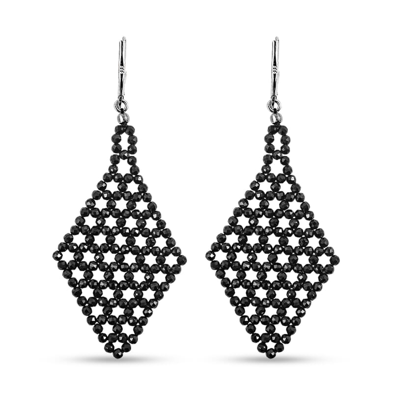 Thai Black Spinel 33.15 ctw Earrings in Sterling Silver