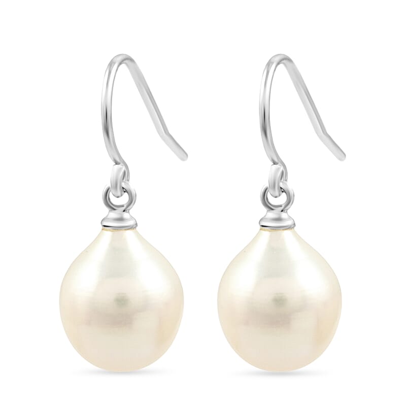 White Freshwater Pearl Drop Earrings in Sterling Silver