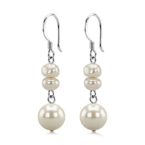 White Freshwater Pearl Drop Earrings in Sterling Silver