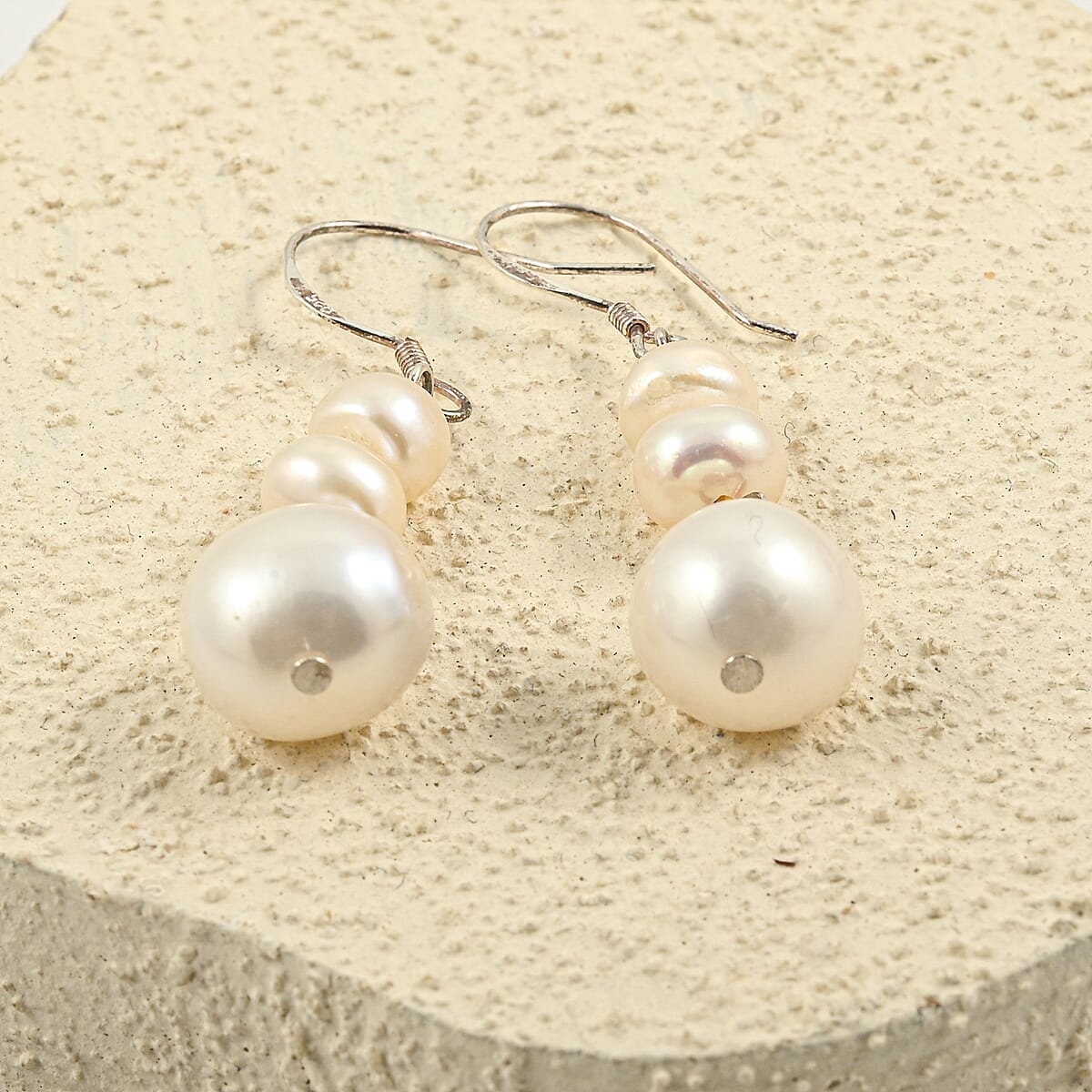 White Freshwater Pearl Drop Earrings in Sterling Silver image number 1