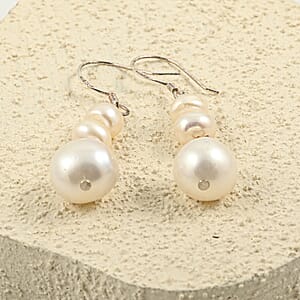 White Freshwater Pearl Drop Earrings in Sterling Silver