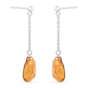 Coral Freshwater Pearl Drop Earrings in Sterling Silver