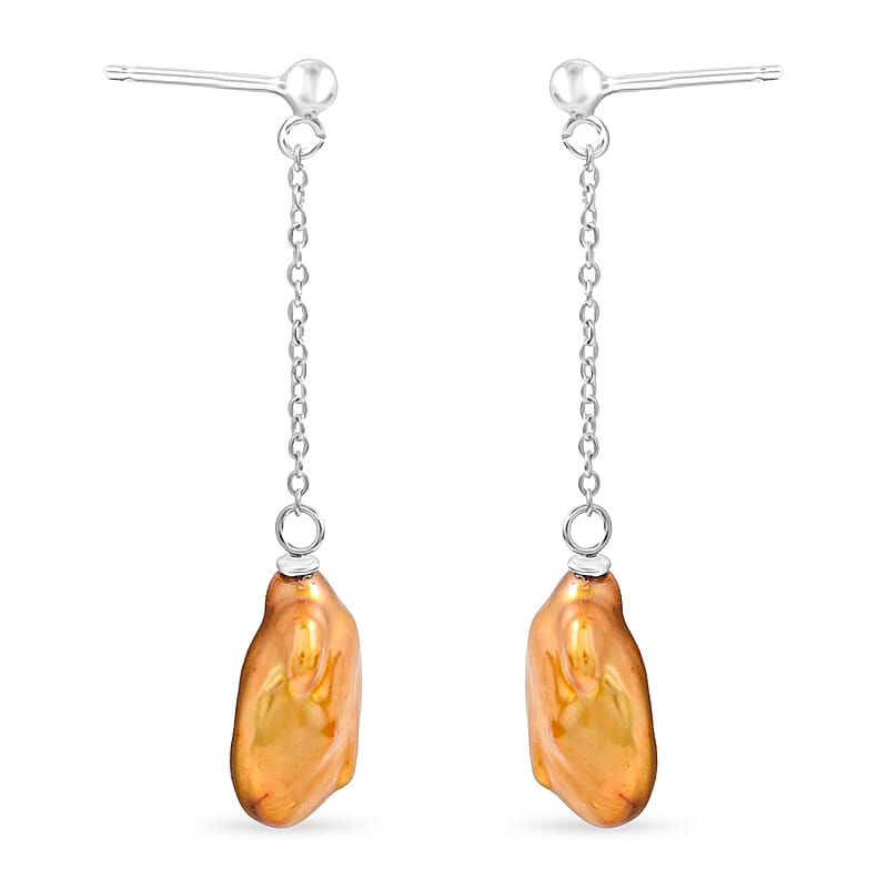 Coral Freshwater Pearl Drop Earrings in Sterling Silver